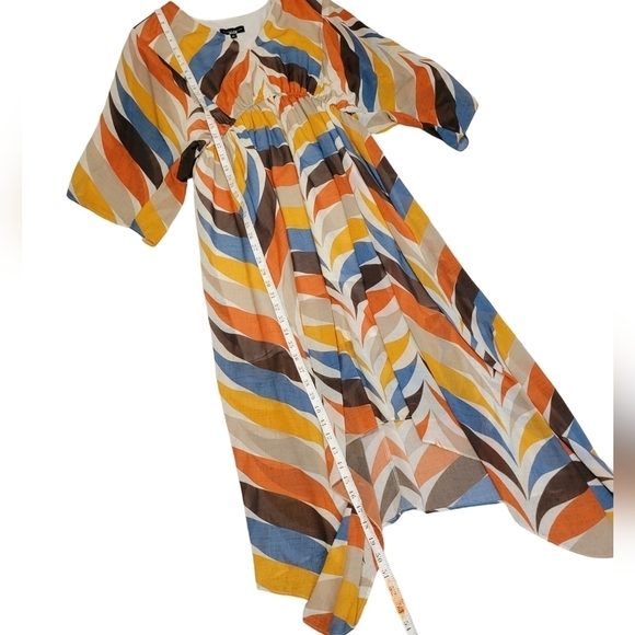 Slate & Willow V-Neck Scarf Hem Dress Women's XL Retro Feather #10121 Asymmetric - Picture 5 of 12